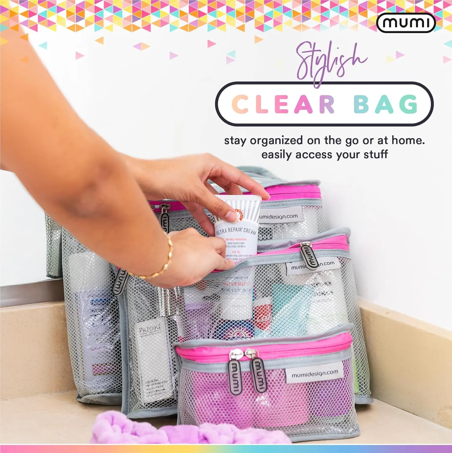 MUMI Travel Toiletry Bag Set of 3  Water-Resistant Toiletry Bags for Women & Men  Clear Bags for Toiletries, Skincare, Makeup & Travel Essentials  Lightweight, Durable & Portable Organizer