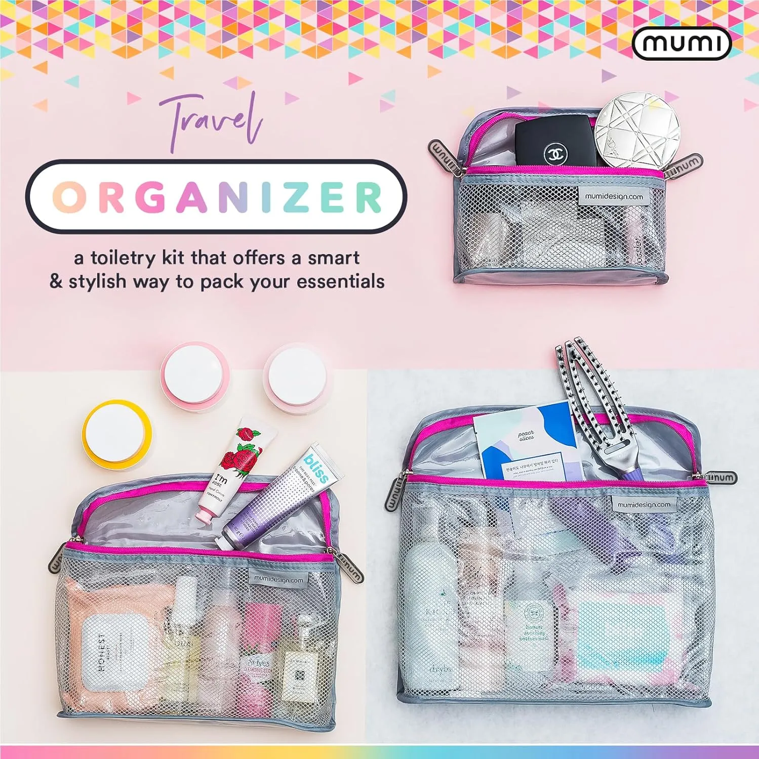 MUMI Travel Toiletry Bag Set of 3  Water-Resistant Toiletry Bags for Women & Men  Clear Bags for Toiletries, Skincare, Makeup & Travel Essentials  Lightweight, Durable & Portable Organizer