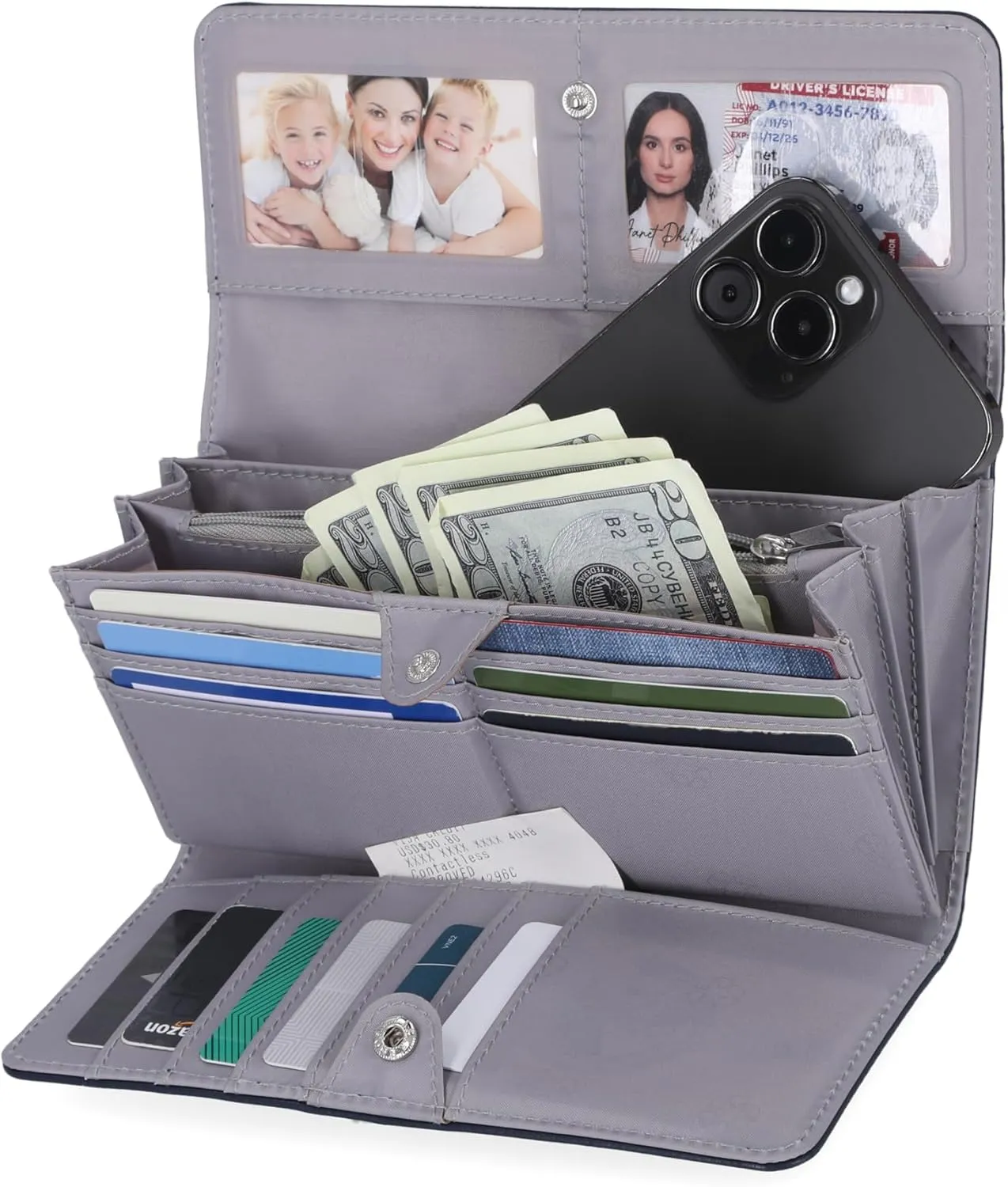 Mundi File Master Womens RFID Blocking Wallet Clutch Organizer With Change Pocket