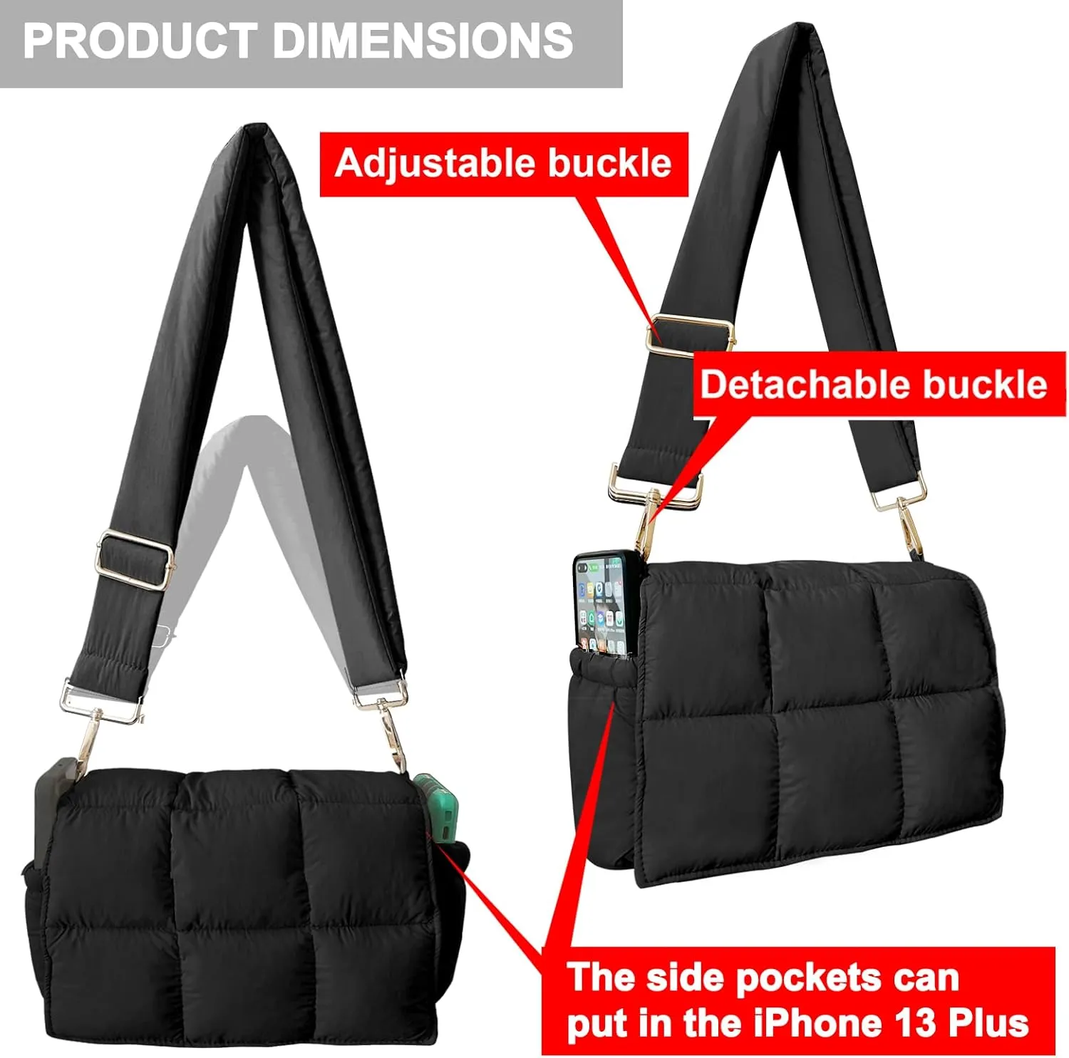 NAARIIAN Crossbody Bag for Women Quilted Puffer Purse Fashion Lightweight Travel Handbags Cute Small Shoulder Bag