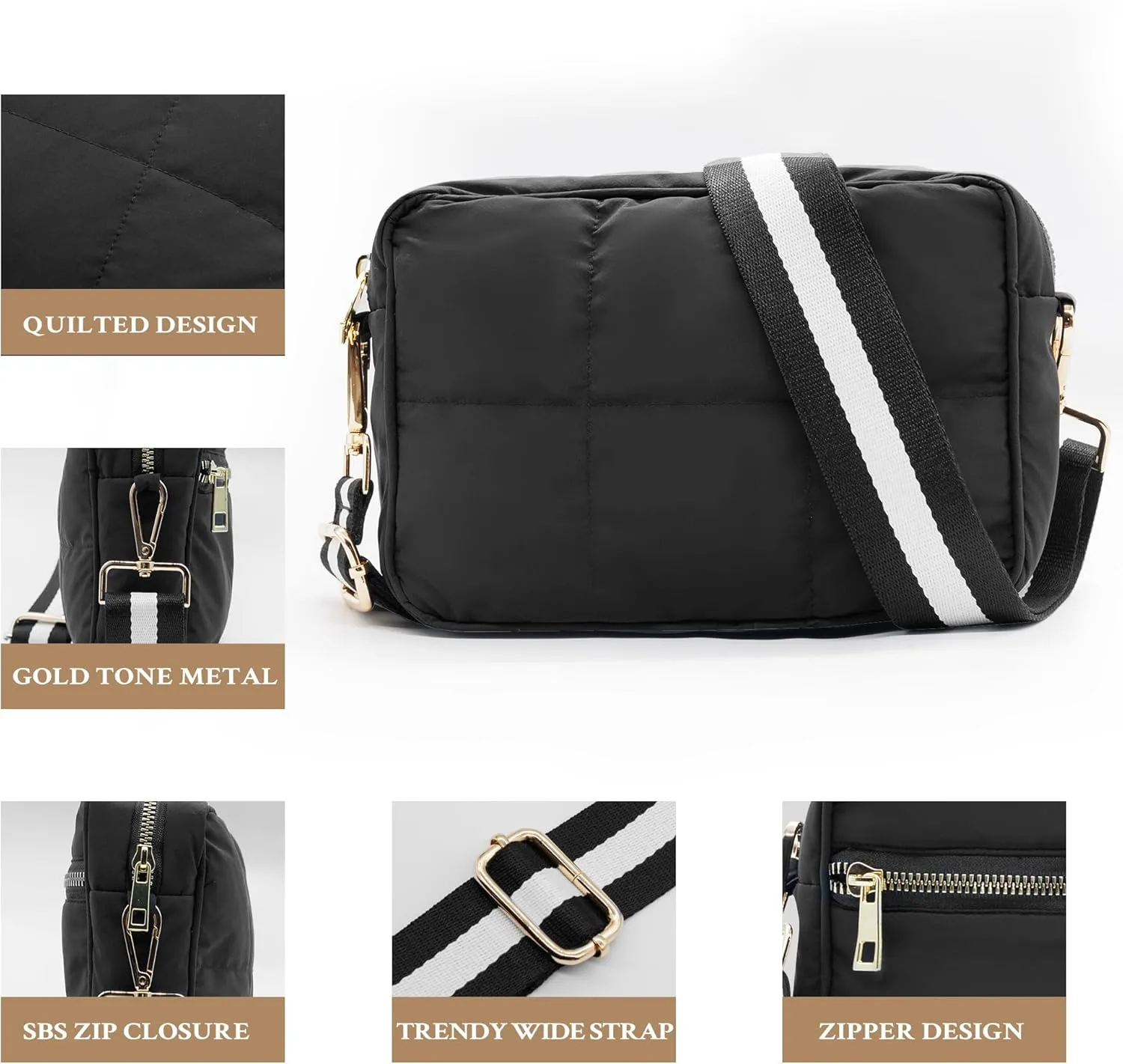 NAARIIAN Crossbody Bags for Women Small Puffy Quilted Purses Shoulder Handbags Adjustable strap Cute Everyday Bag