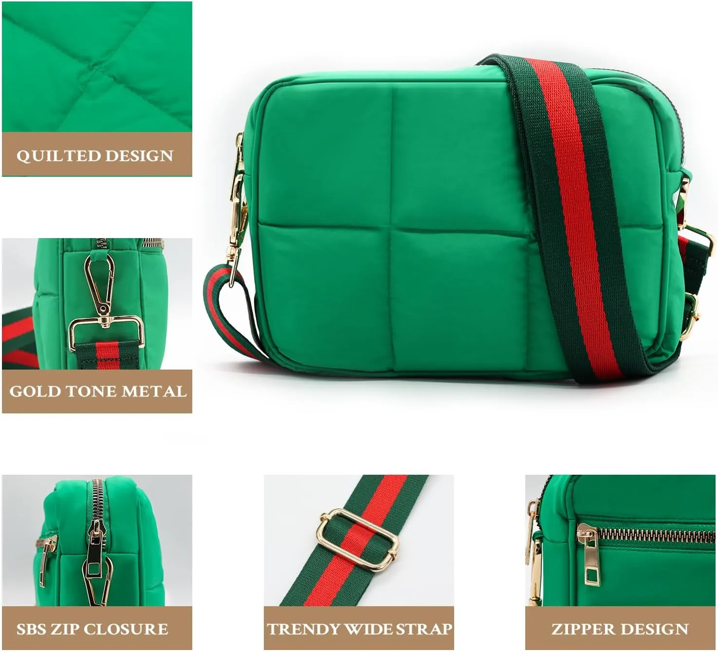 NAARIIAN Crossbody Bags for Women Small Puffy Quilted Purses Shoulder Handbags Adjustable strap Cute Everyday Bag