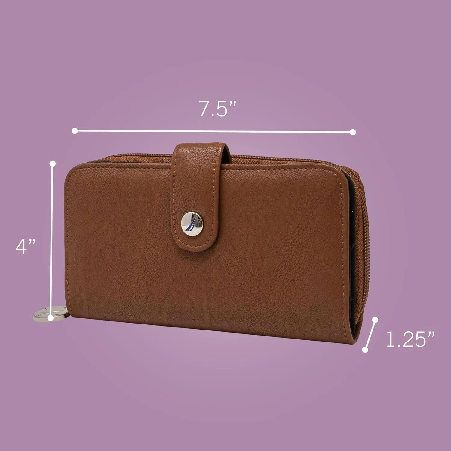Nautica Be Shore Zip Around Wallet for Women RFID Vegan Leather Clutch, Bifold Organizer with Phone Holder, Card Slots, and Checkbook Pocket, Earth