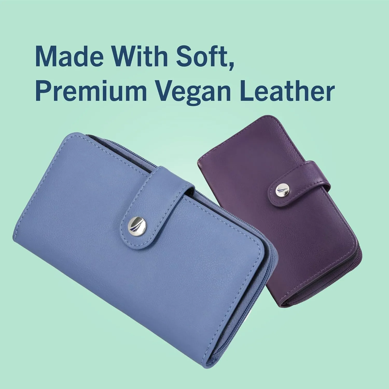 Nautica Be Shore Zip Around Wallet for Women RFID Vegan Leather Clutch, Bifold Organizer with Phone Holder, Card Slots, and Checkbook Pocket, Earth
