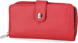 Nautica Be Shore Zip Around Wallet for Women RFID Vegan Leather Clutch, Bifold Organizer with Phone Holder, Card Slots, and Checkbook Pocket, Fuego Red
