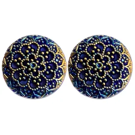 Navy Blue Color Flower Designer 1 Hole Metal Buttons