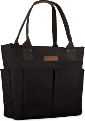Nicav Canvas Tote Bags for Women, Large Utility Tote Bags with Pockets Zip Top for Teacher Nurse Work
