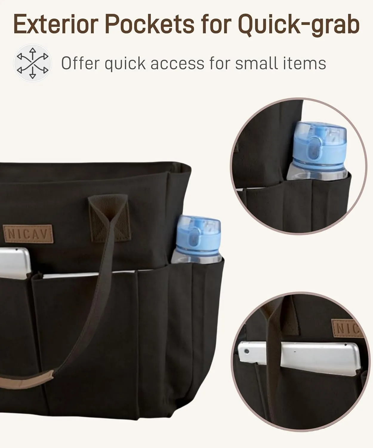 Nicav Canvas Tote Bags for Women, Large Utility Tote Bags with Pockets Zip Top for Teacher Nurse Work
