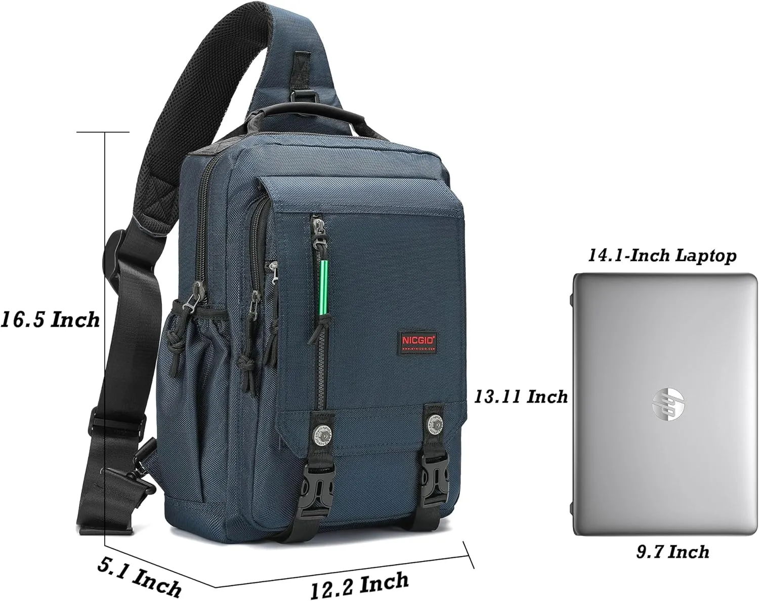 NICGID Sling Bags Chest Shoulder Backpacks, 13.3'' 14.1'' 15.6''Laptop Backpack Crossbody Messenger Bag Travel Outdoor