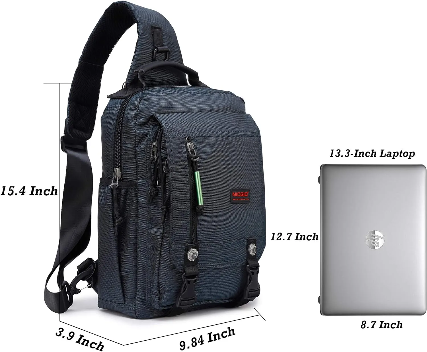 NICGID Sling Bags Chest Shoulder Backpacks, 13.3'' 14.1'' 15.6''Laptop Backpack Crossbody Messenger Bag Travel Outdoor
