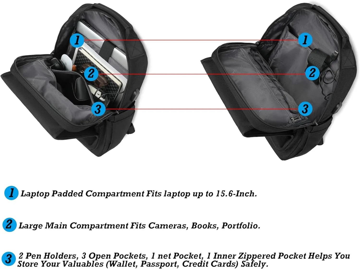 NICGID Sling Bags Chest Shoulder Backpacks, 13.3'' 14.1'' 15.6''Laptop Backpack Crossbody Messenger Bag Travel Outdoor