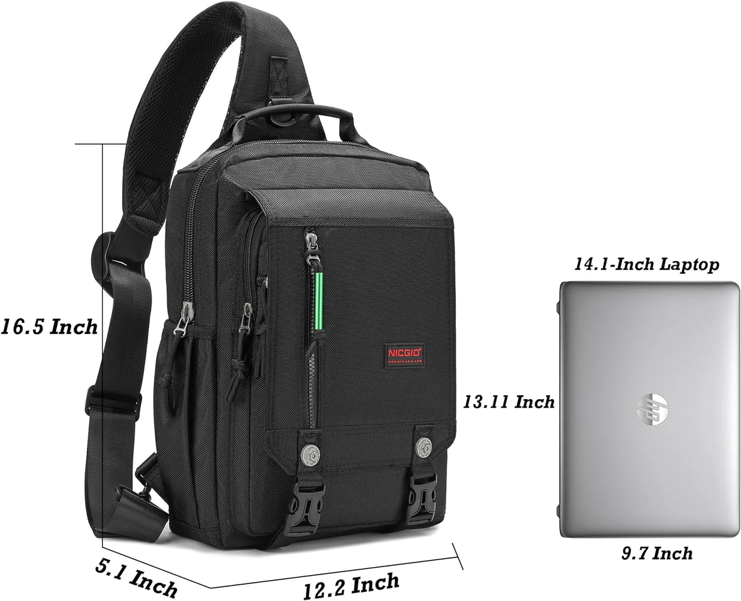 NICGID Sling Bags Chest Shoulder Backpacks, 13.3'' 14.1'' 15.6''Laptop Backpack Crossbody Messenger Bag Travel Outdoor