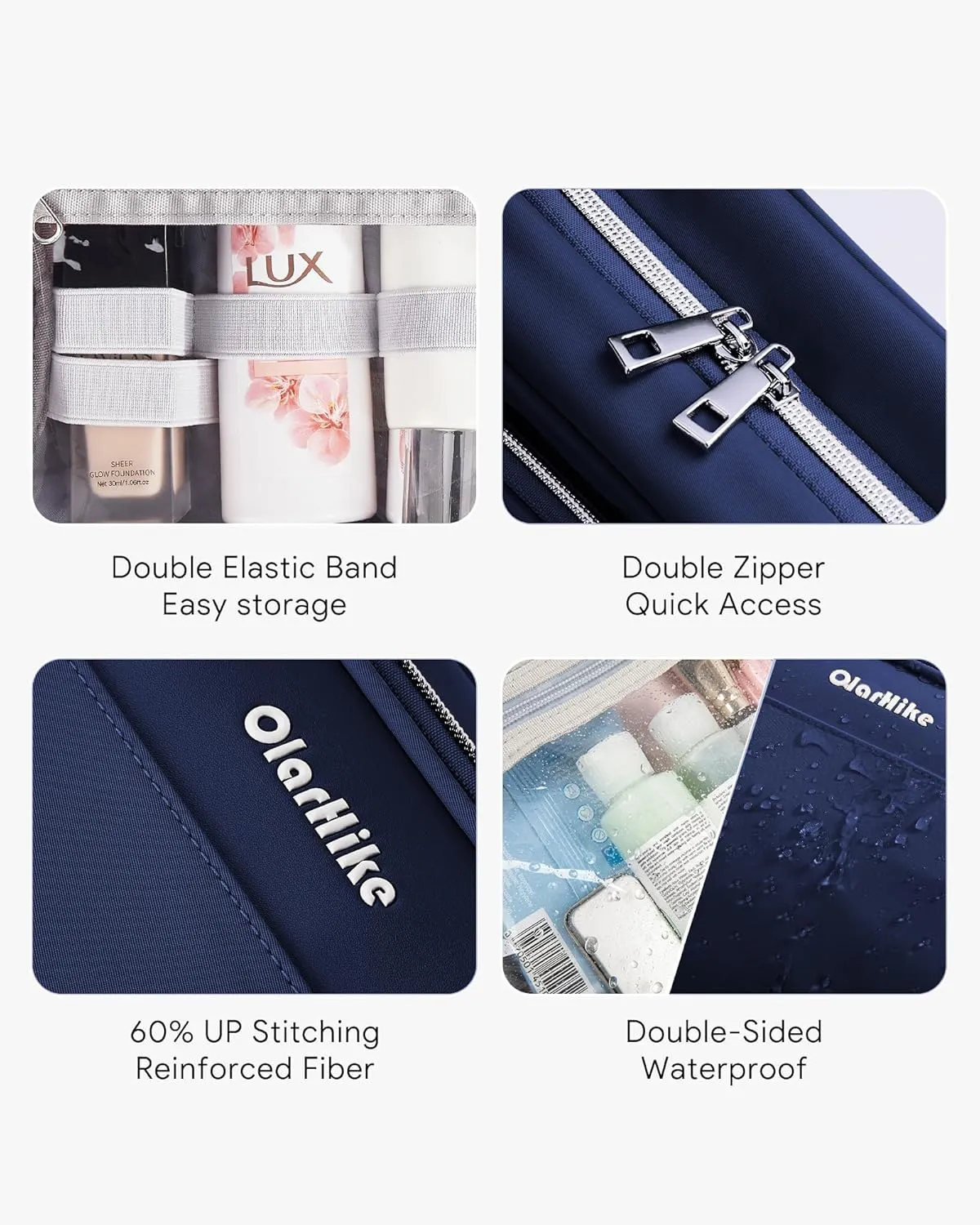 OlarHike Travel Toiletry Hanging Bag Waterproof Bags, Makeup, Toiletries, Jewelry, Cruise Essentials 3 in 1 Packing Organizers, Cosmetic Travel-Sized Container, Medium Capacity for Women Blue