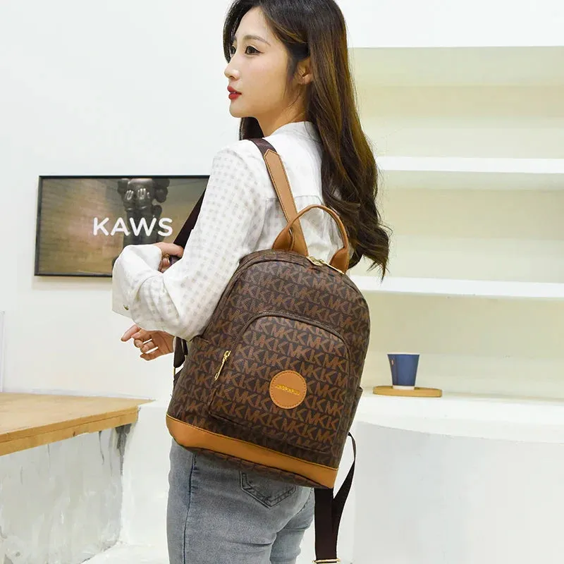 Organized Style Faux Leather Backpack with Multi-Compartment Design