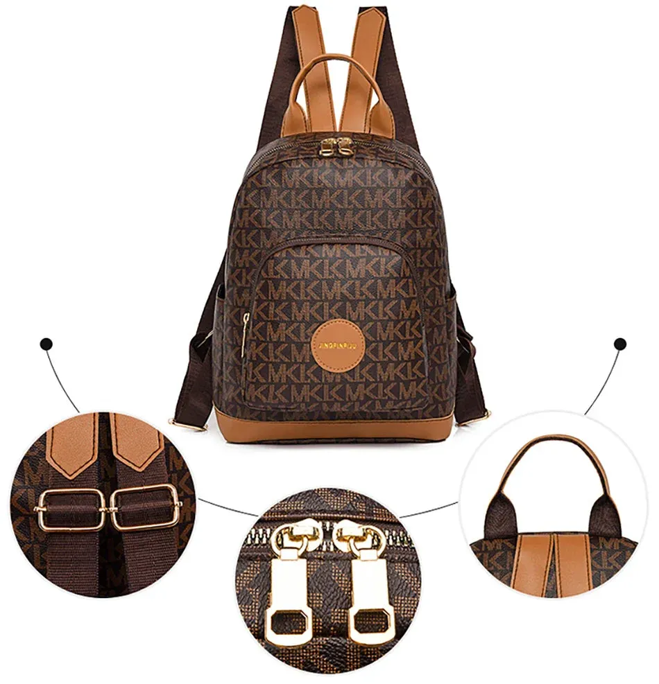 Organized Style Faux Leather Backpack with Multi-Compartment Design