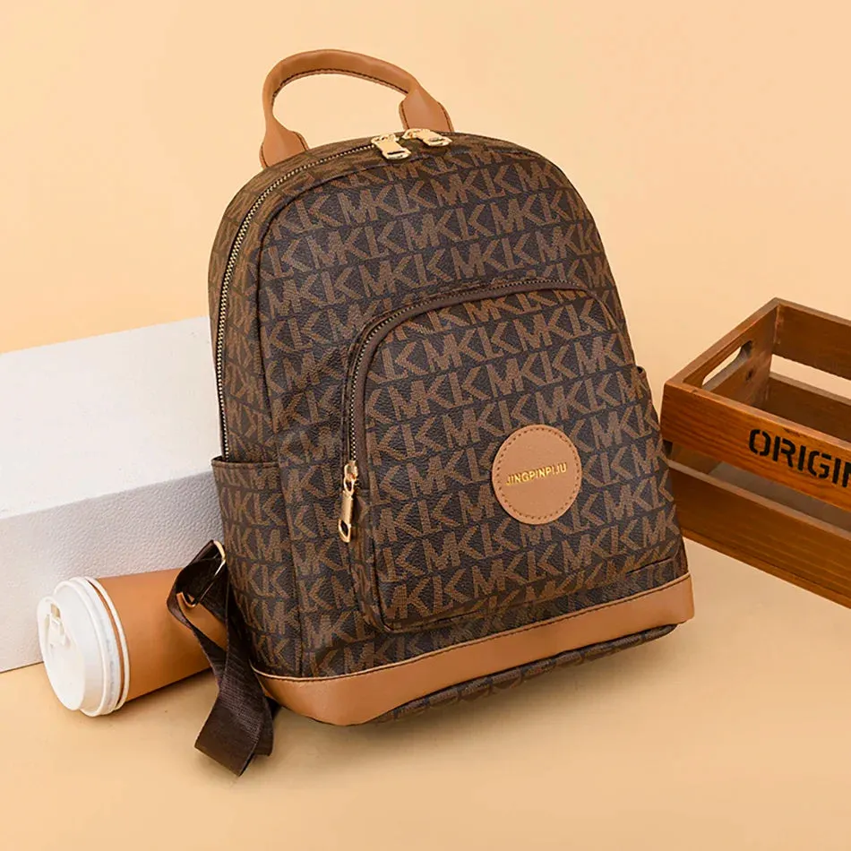 Organized Style Faux Leather Backpack with Multi-Compartment Design