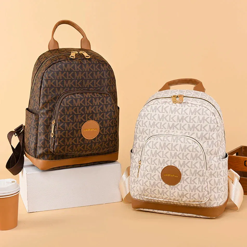 Organized Style Faux Leather Backpack with Multi-Compartment Design