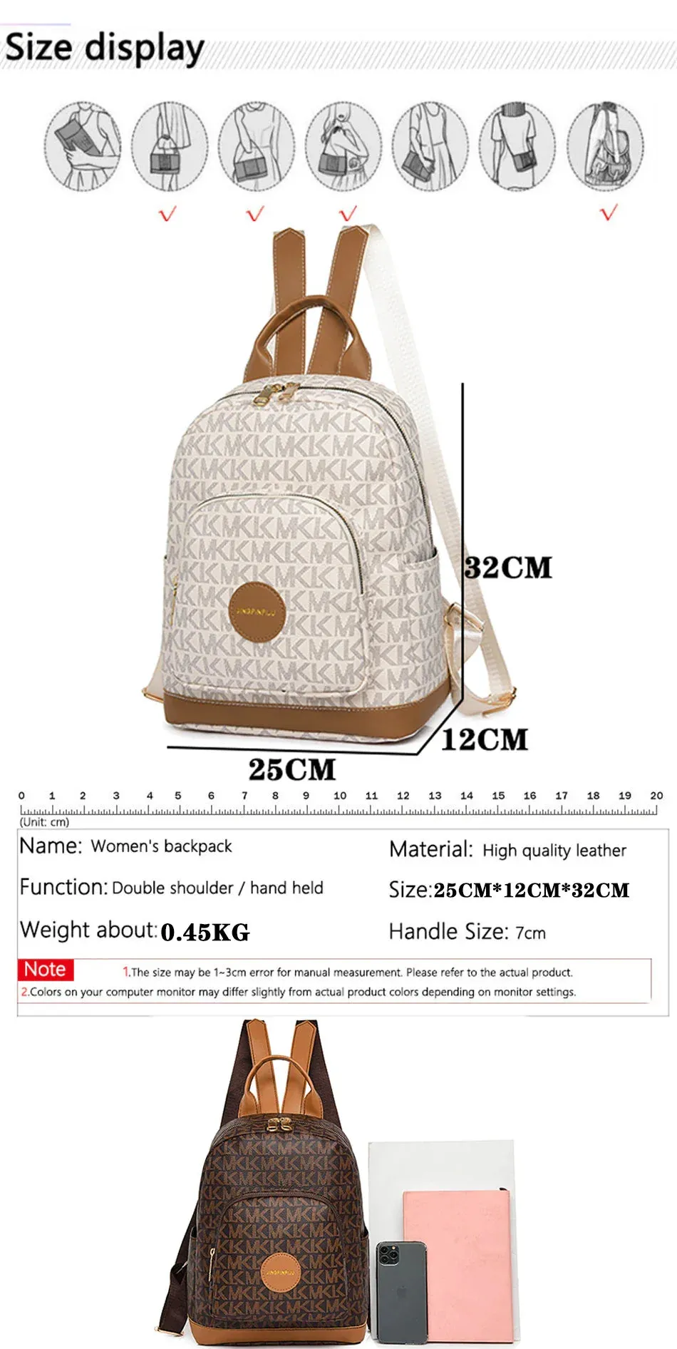 Organized Style Faux Leather Backpack with Multi-Compartment Design