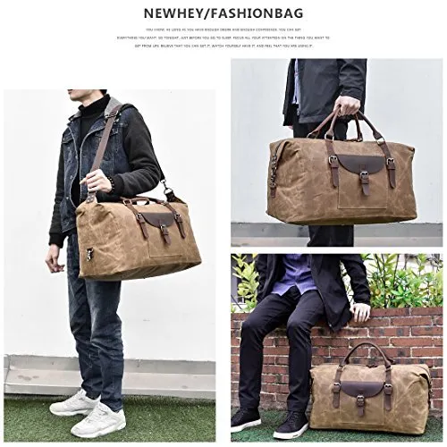 Oversized Travel Duffel Bag Waterproof Canvas Genuine Leather