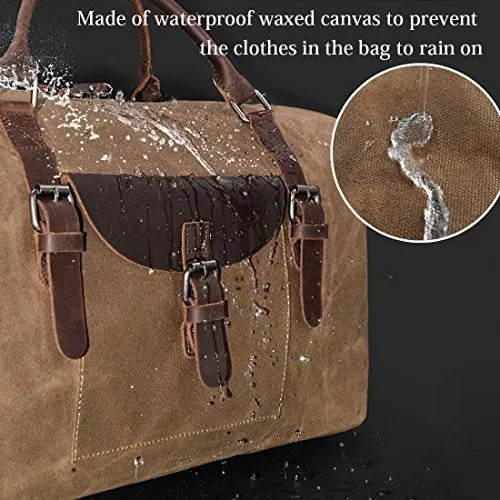 Oversized Travel Duffel Bag Waterproof Canvas Genuine Leather