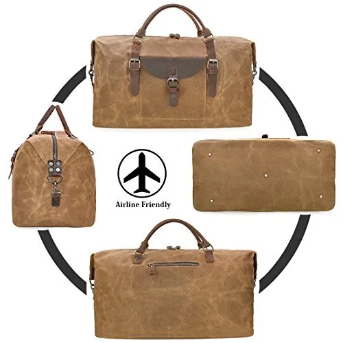 Oversized Travel Duffel Bag Waterproof Canvas Genuine Leather