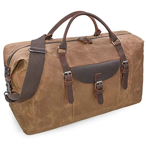 Oversized Travel Duffel Bag Waterproof Canvas Genuine Leather