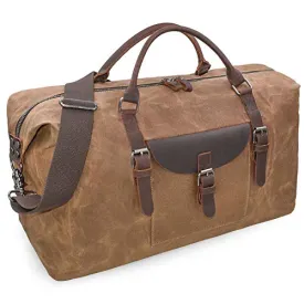 Oversized Travel Duffel Bag Waterproof Canvas Genuine Leather