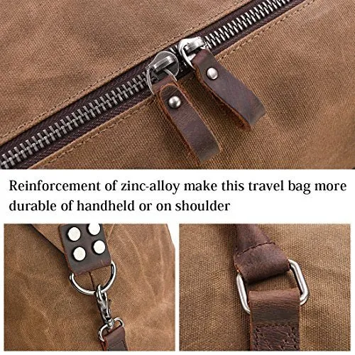 Oversized Travel Duffel Bag Waterproof Canvas Genuine Leather