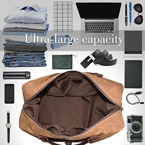 Oversized Travel Duffel Bag Waterproof Canvas Genuine Leather