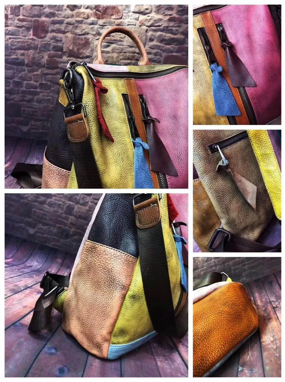 Oversized Women Vintage Leather Backpack Travel Casual