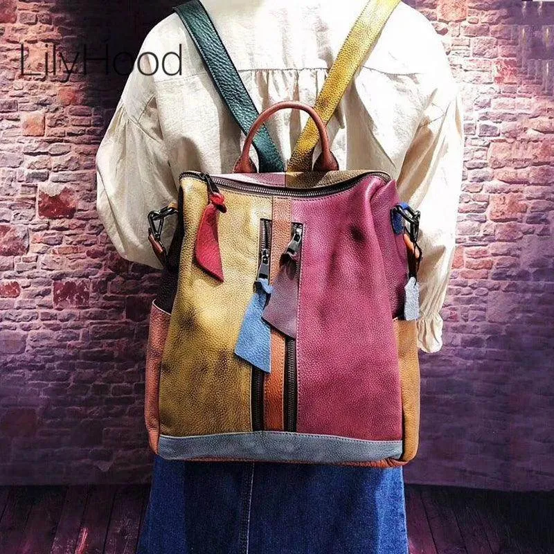 Oversized Women Vintage Leather Backpack Travel Casual