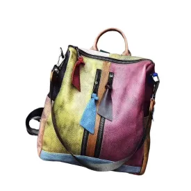 Oversized Women Vintage Leather Backpack Travel Casual