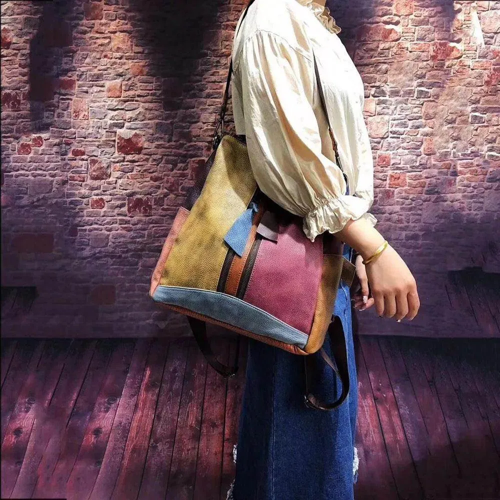 Oversized Women Vintage Leather Backpack Travel Casual