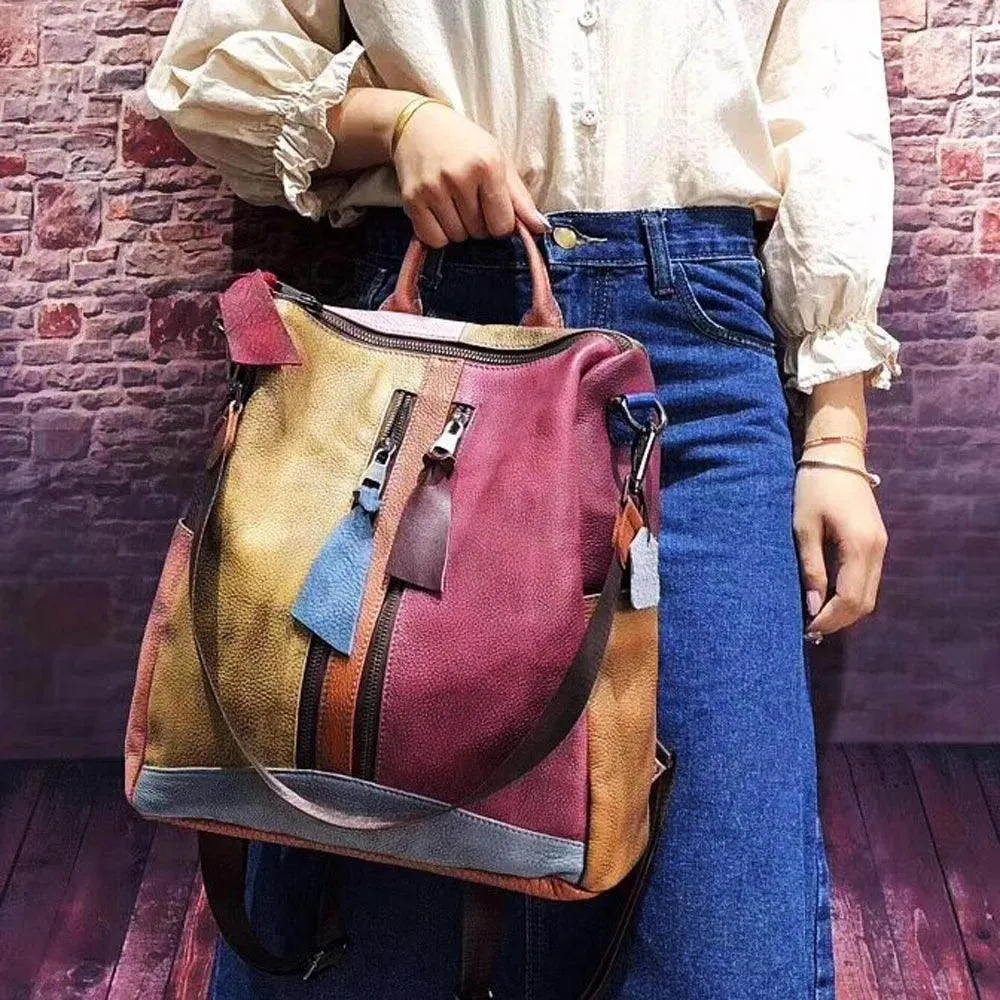 Oversized Women Vintage Leather Backpack Travel Casual