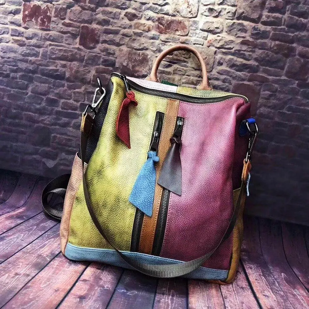 Oversized Women Vintage Leather Backpack Travel Casual