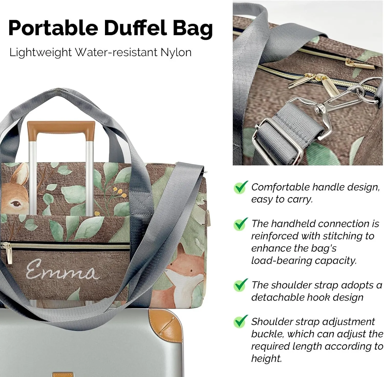 Personalized Duffel Bag Rustic Woodland Forest Animals Function Meets Fashion: Travel Bags for Fitness Journey