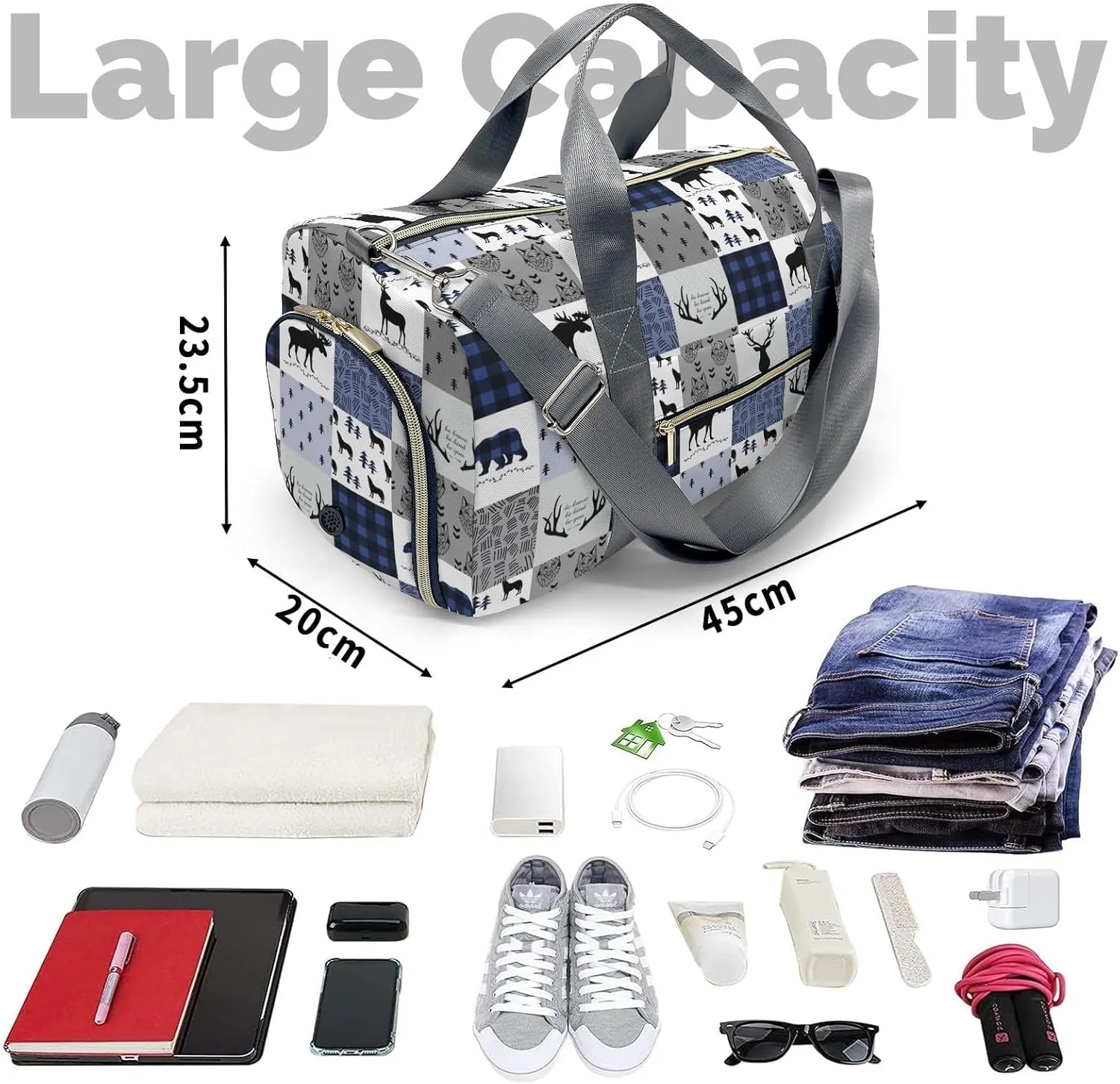 Personalized Duffel Bag Woodland Deer Bear Wolf Forest Function Meets Fashion: Travel Bags for Fitness Journey