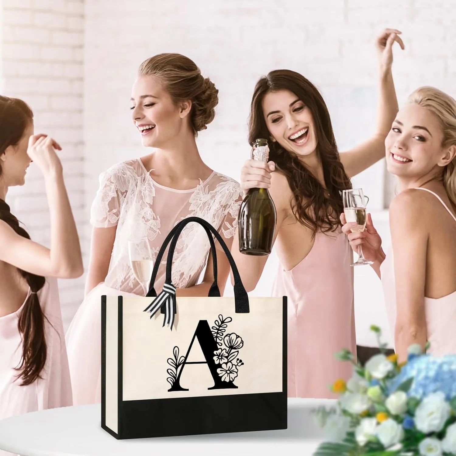 Personalized Initial Canvas Tote Bag, Suitable for Birthday, Wedding, Beach, Holiday, Gifts for Women, Mom, Teachers, Nurses, Best Friends, Bridesmaids (A)