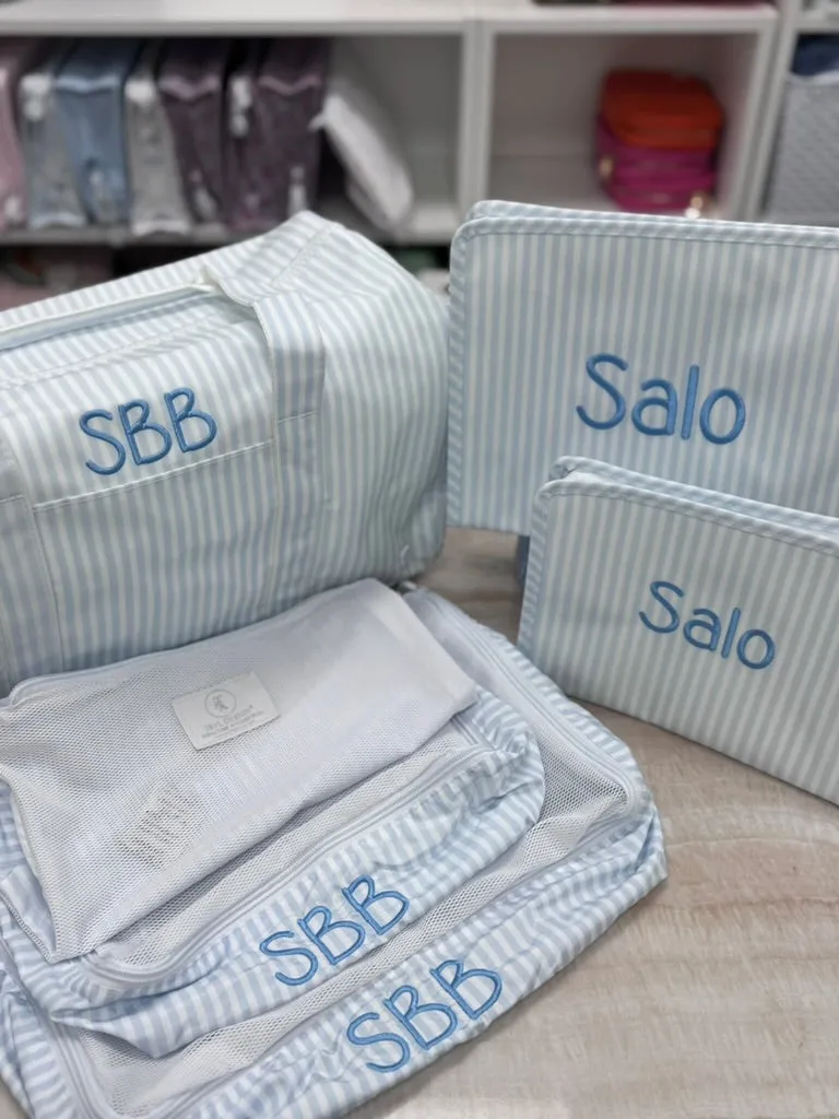 Personalized Nylon Stripe Blue Duffel Weekender