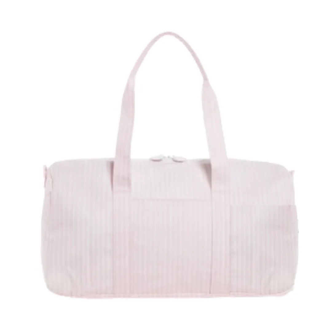 Personalized Nylon Stripe Pink Duffel Weekender