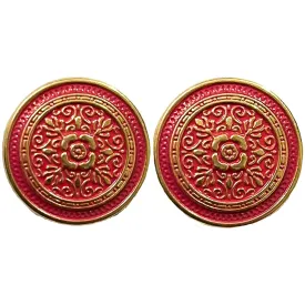 Pink & Golden Eye Catchy Floral 1 Hole Round Metal Buttons
