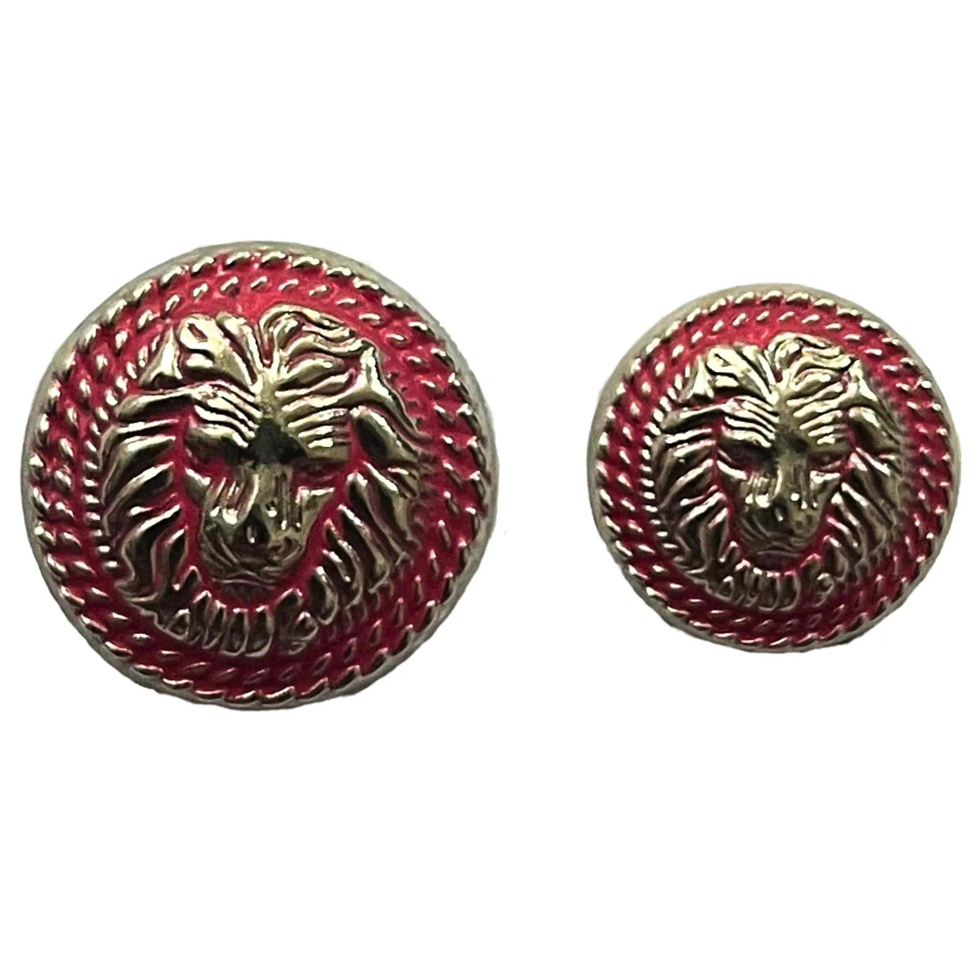 Pink & Silver Fearless Lion Face Shaped 1 Hole Round Metal Buttons