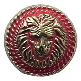 Pink & Silver Fearless Lion Face Shaped 1 Hole Round Metal Buttons