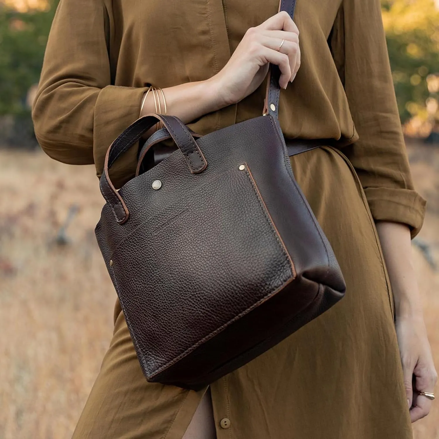 Portland Leather Goods Mini Snap Crossbody Tote Bag for Women  Handmade, Snap Closure, Durable & Unlined  Outside Pocket