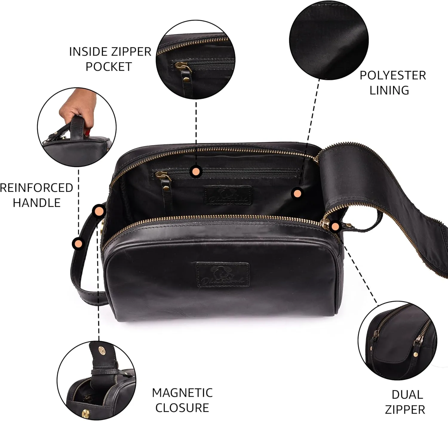Premium Leather King Size Toiletry Travel Pouch  Handcrafted Dopp Kit Bag with Waterproof Lining, Spacious Design for Travel Essentials, Elegant Black Finish
