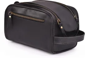 Premium Leather King Size Toiletry Travel Pouch  Handcrafted Dopp Kit Bag with Waterproof Lining, Spacious Design for Travel Essentials, Elegant Black Finish
