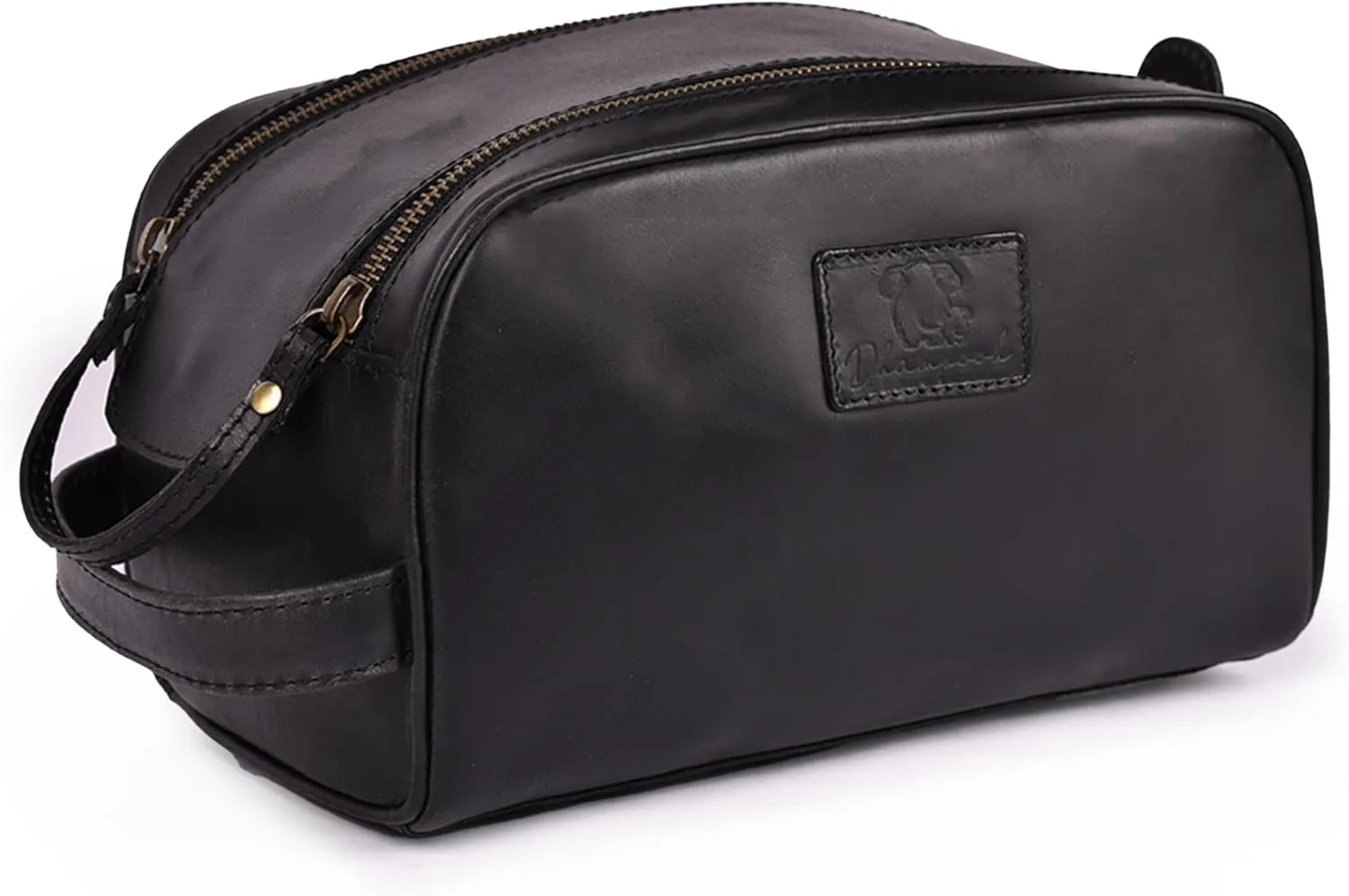 Premium Leather King Size Toiletry Travel Pouch  Handcrafted Dopp Kit Bag with Waterproof Lining, Spacious Design for Travel Essentials, Elegant Black Finish