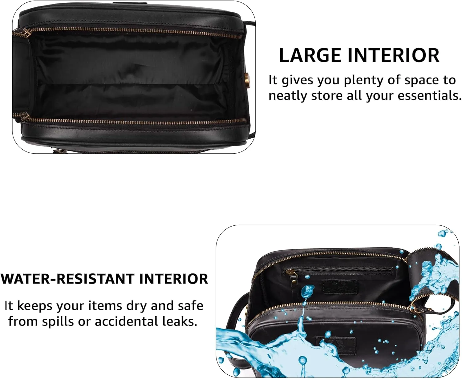 Premium Leather King Size Toiletry Travel Pouch  Handcrafted Dopp Kit Bag with Waterproof Lining, Spacious Design for Travel Essentials, Elegant Black Finish