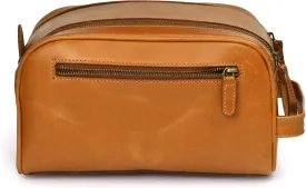 Premium Leather King Size Toiletry Travel Pouch  Handcrafted Dopp Kit Bag with Waterproof Lining, Spacious Design for Travel Essentials, Elegant Tan Finish