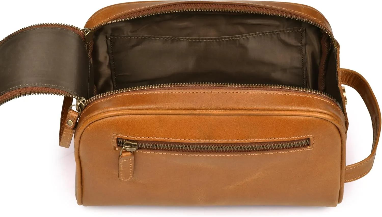 Premium Leather King Size Toiletry Travel Pouch  Handcrafted Dopp Kit Bag with Waterproof Lining, Spacious Design for Travel Essentials, Elegant Tan Finish